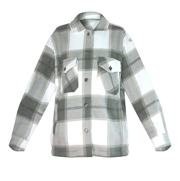 Khaki Checked Pocket Front Shacket - Picture 2 of 5